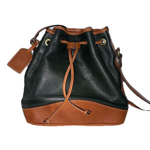 Vintage Ghurka Dark Green Leather Drawstring Bucket Bag Crossbody Timeless Chic